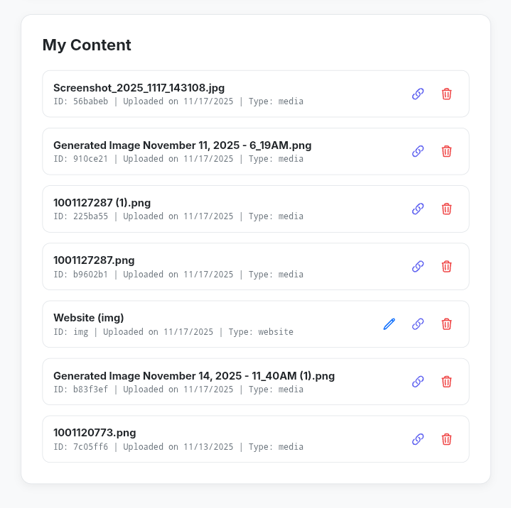 File Management with edit, copy, and delete actions